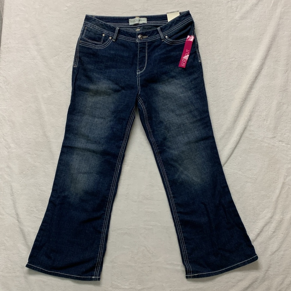 Fashion Bug blue jeans petite 16 flare leg boot cut bling new - Picture 8 of 10